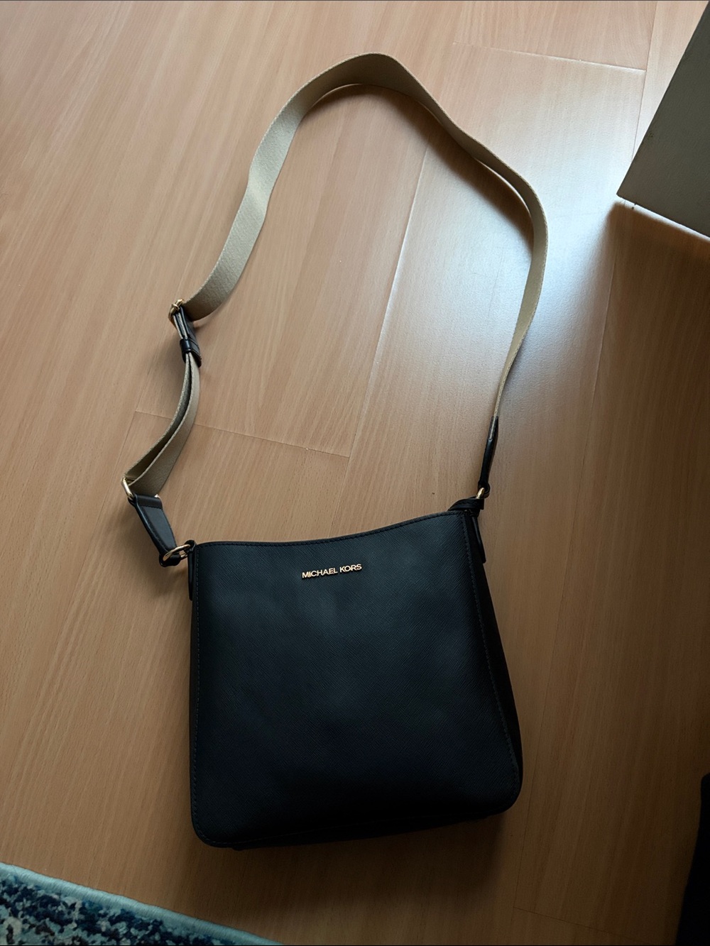Michael Kors Black Crossbody with Beige Strap